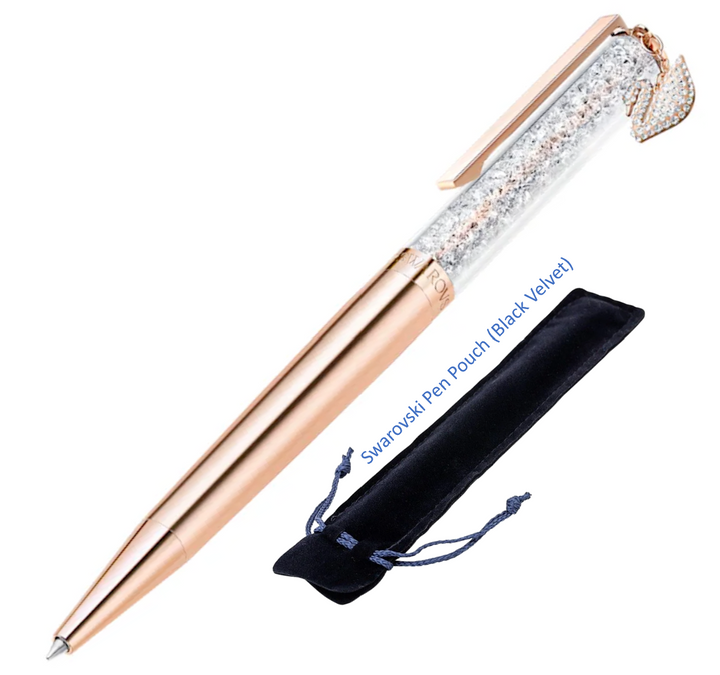 Swarovski Crystalline Ballpoint Pen - Rose Gold Trim (with Pointiage Swan Charm) (with LASER Engraving) - KSGILLS.com | The Writing Instruments Expert