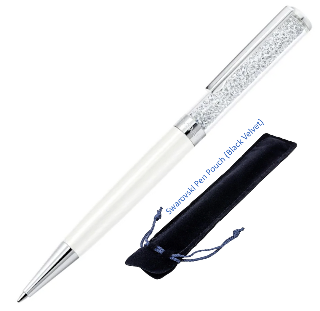 Swarovski Crystalline Ballpoint Pen - White Chrome Trim (with LASER Engraving) - KSGILLS.com | The Writing Instruments Expert