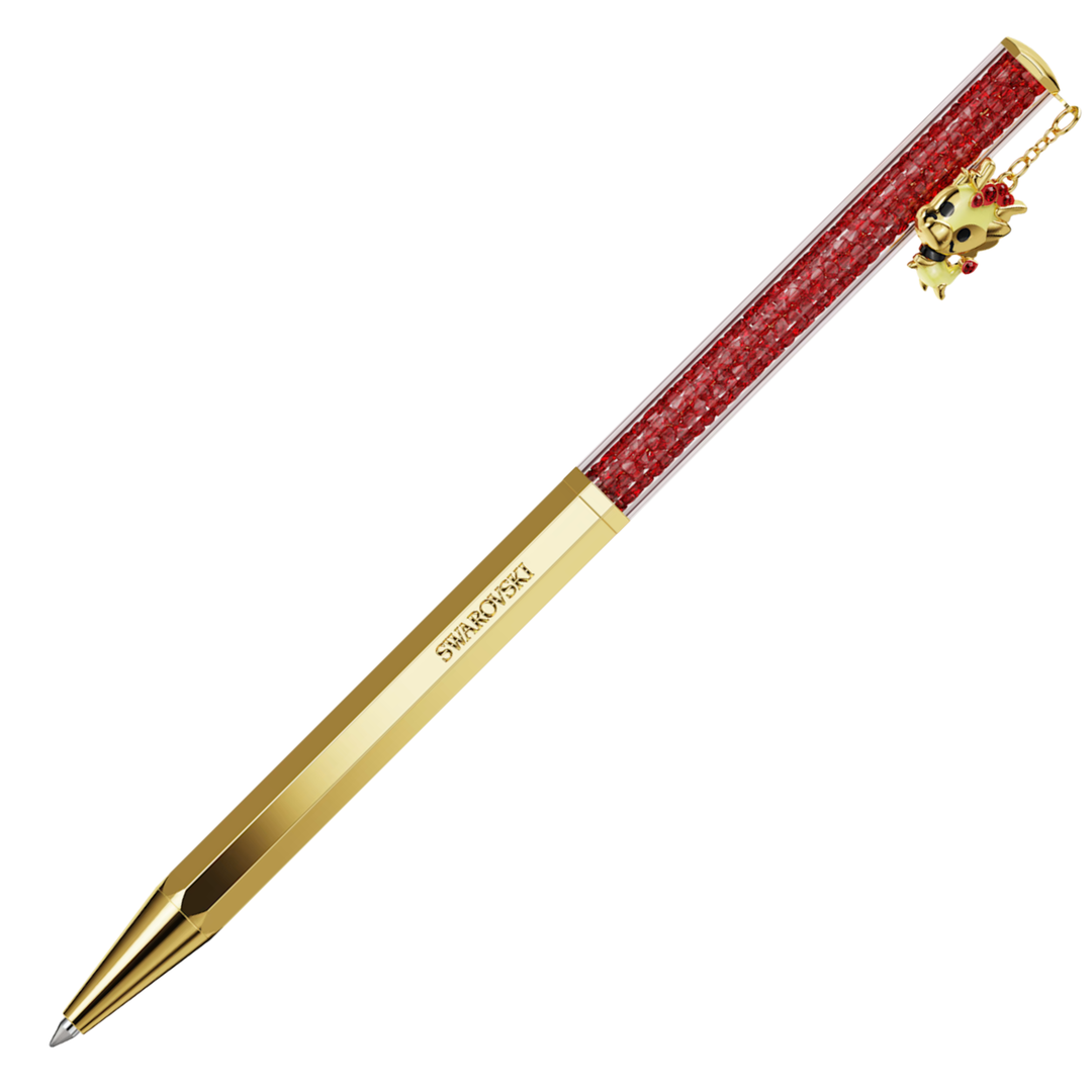 Swarovski Crystalline Dragon and Phoenix Ballpoint Pen - Red Gold Trim (with LASER Engraving)