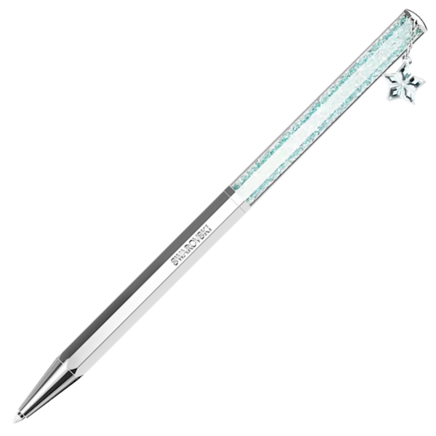 Swarovski Crystalline Octagon Ballpoint Pen - STAR Blue Silver Chrome Trim (with LASER Engraving) - KSGILLS.com | The Writing Instruments Expert