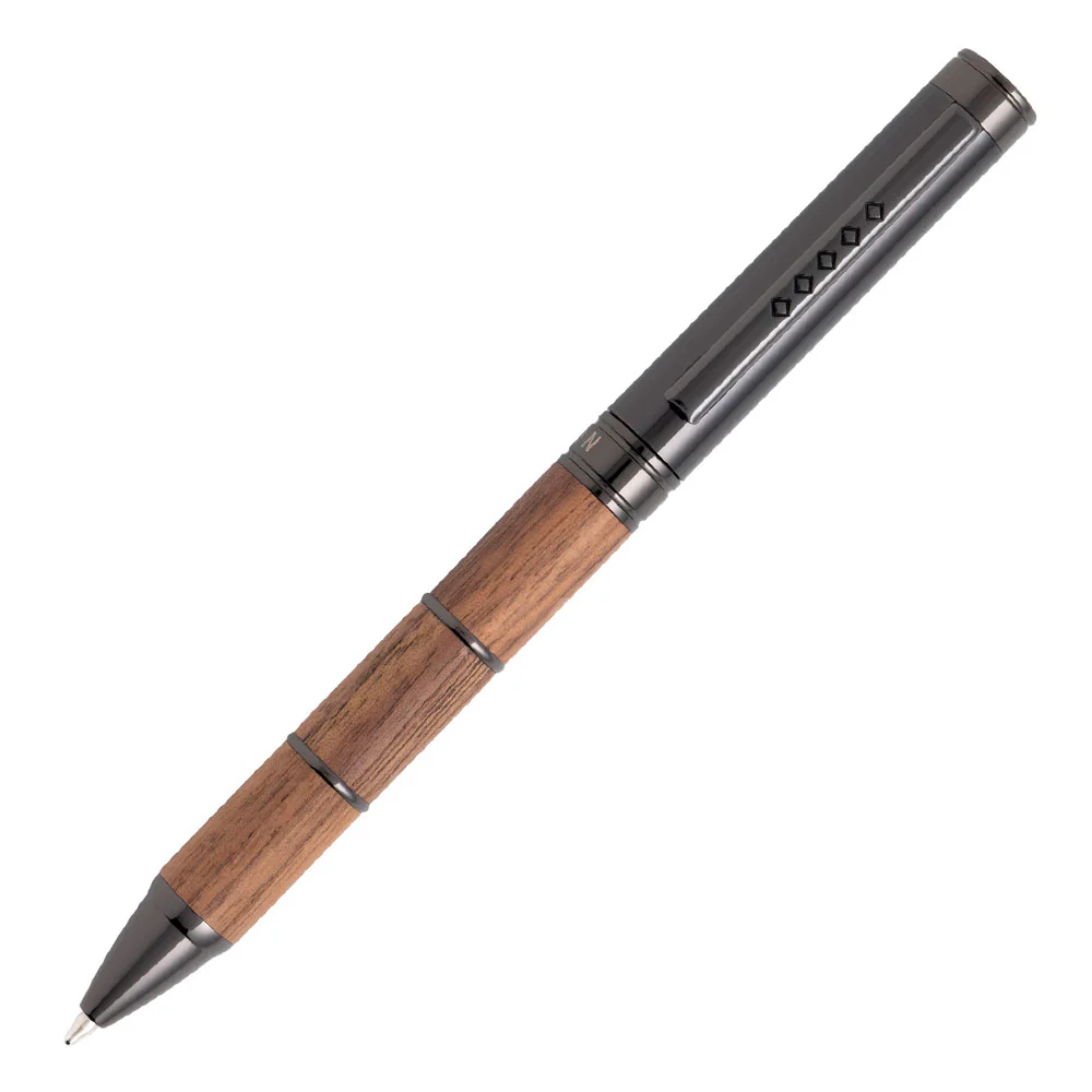 Tom Hessin Revolution Ballpoint Pen - Rustic Light Brown Wooden Barrel Gunmetal Black Trim