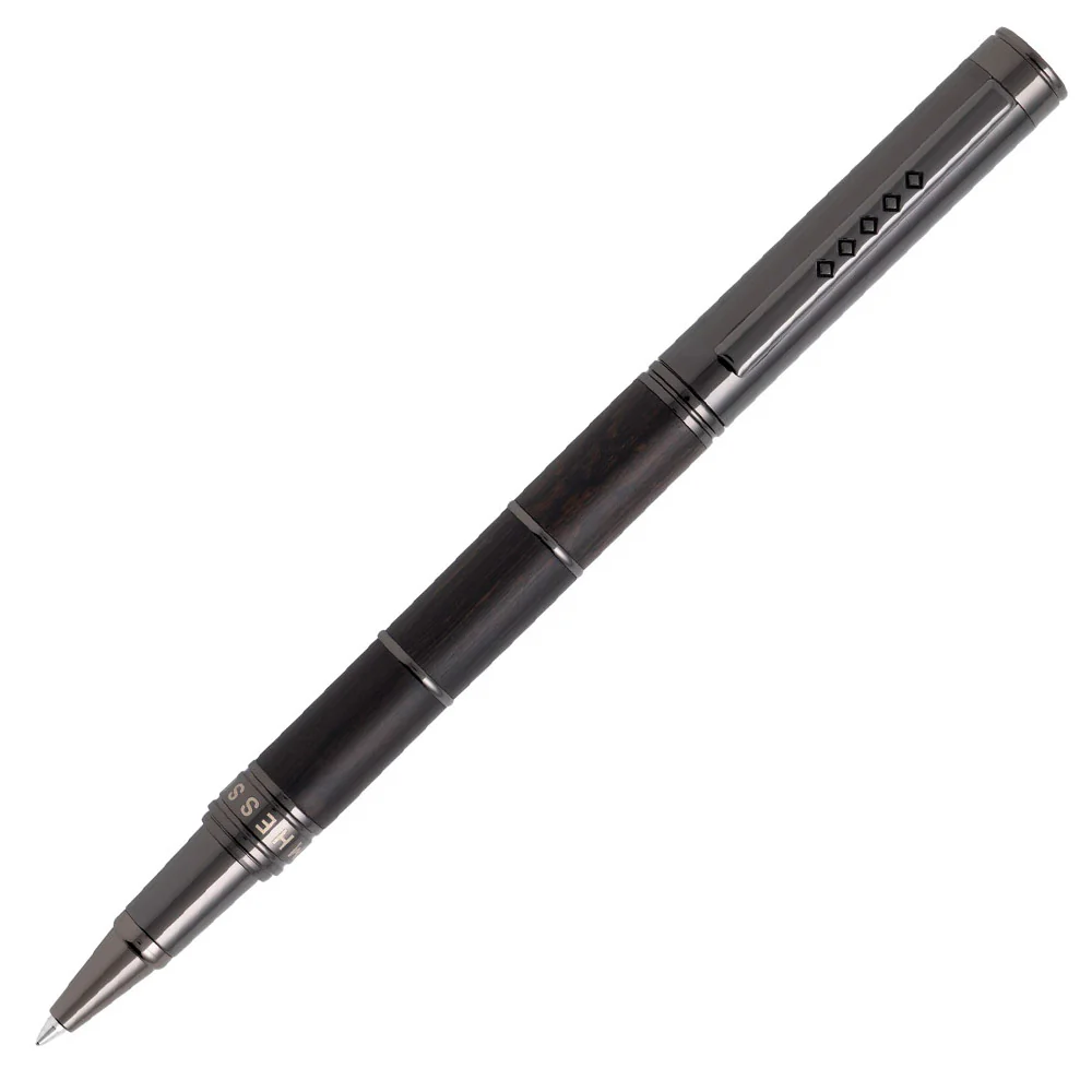 Tom Hessin Revolution Rollerball Pen - Charcoal Black Wooden Barrel Gunmetal Black Trim