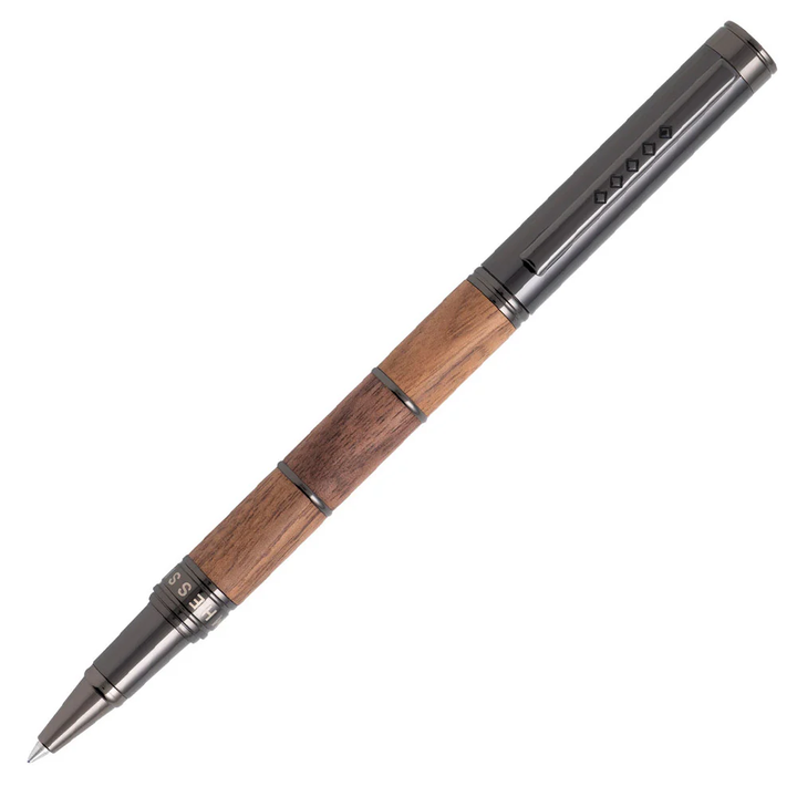 Tom Hessin Revolution Rollerball Pen - Rustic Light Brown Wooden Barrel Gunmetal Black Trim