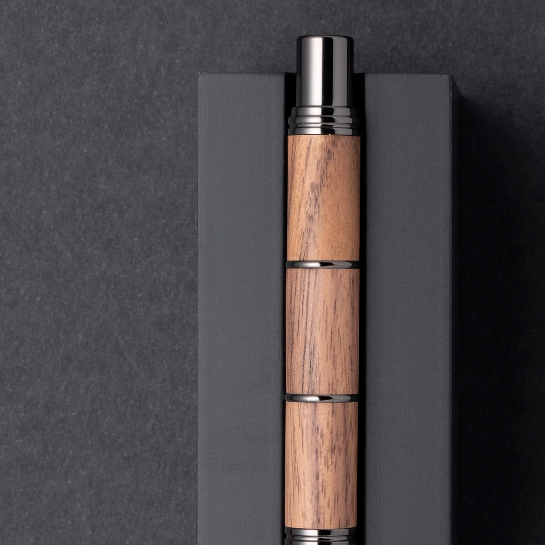 Tom Hessin Revolution Ballpoint Pen - Rustic Light Brown Wooden Barrel Gunmetal Black Trim