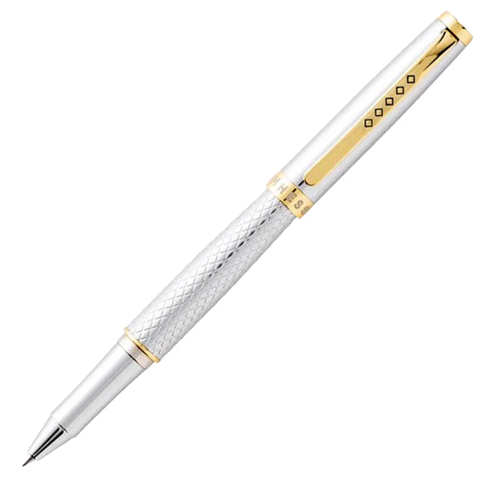 Tom Hessin Ritz Rollerball Pen - Glossy Chrome Guilloche Gold Trim