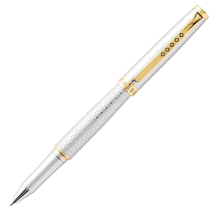 Tom Hessin Ritz Rollerball Pen - Glossy Chrome Guilloche Gold Trim