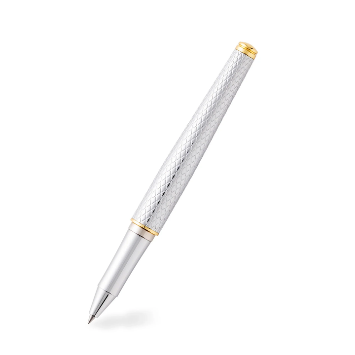 Tom Hessin Ritz Rollerball Pen - Glossy Chrome Guilloche Gold Trim