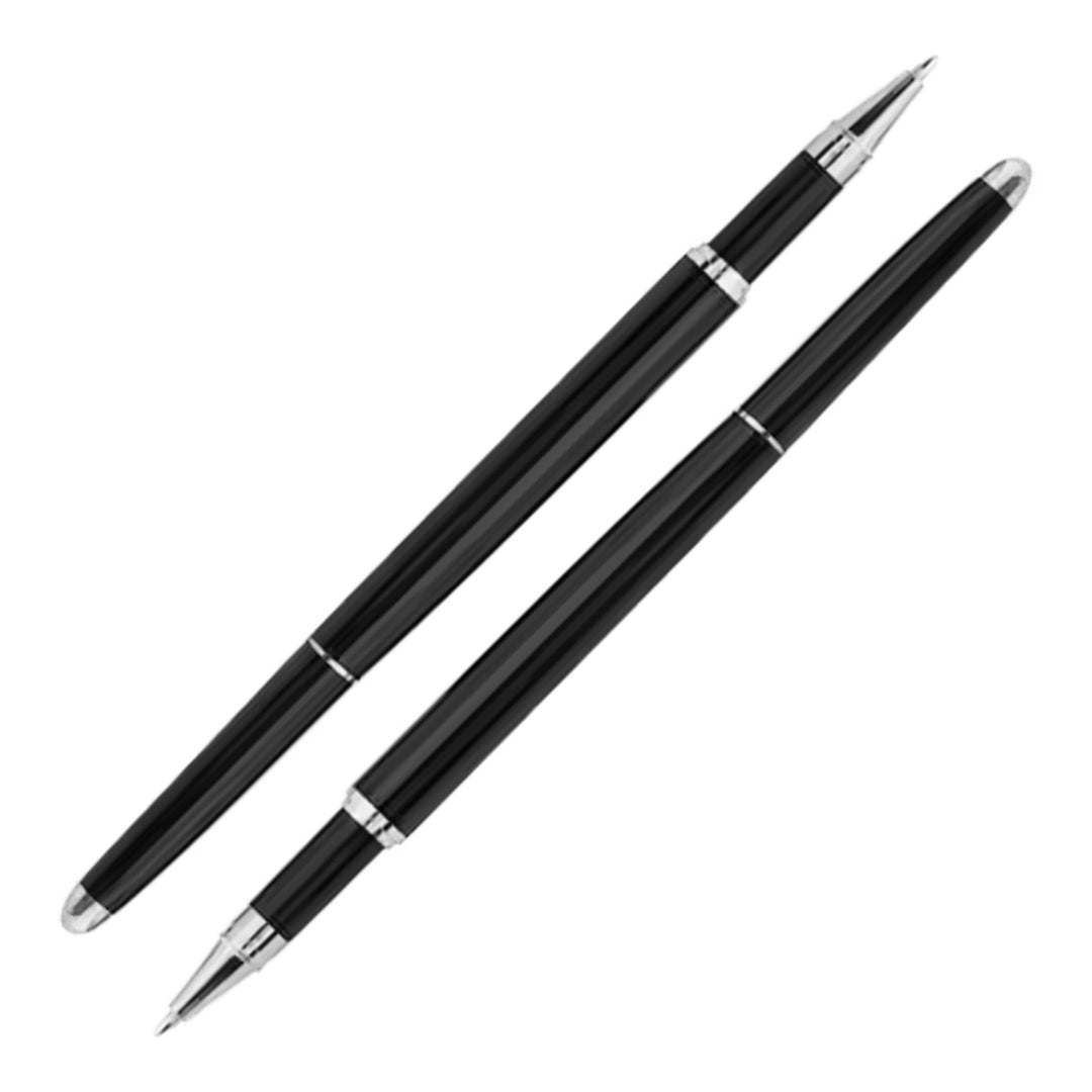 KENTZAI Desk Pen Stand - WHITE Marble Carrara Chrome Trim (DOUBLE Pens) - Rollerball - Signing Ceremony Set