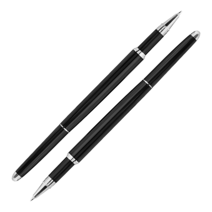 KENTZAI Desk Pen Stand - WHITE Marble Carrara Chrome Trim (DOUBLE Pens) - Rollerball - Signing Ceremony Set