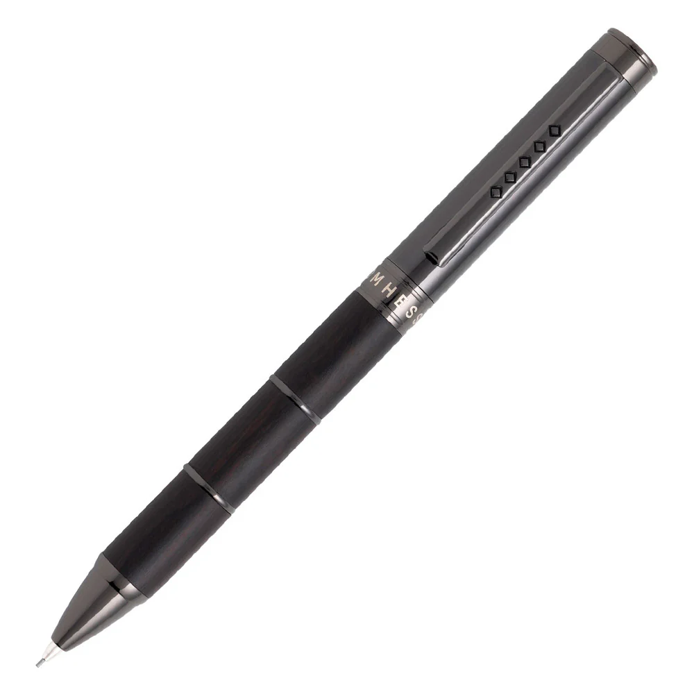 Tom Hessin Revolution Mechanical Pencil (0.7mm) - Charcoal Black Wooden Barrel Gunmetal Black Trim