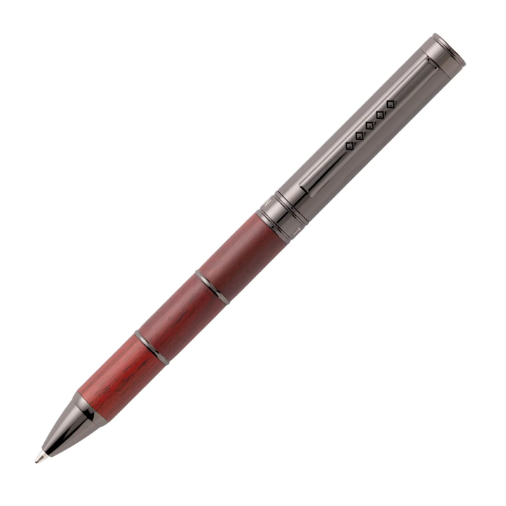 Tom Hessin Revolution Ballpoint Pen - Ironbridge Red Wooden Barrel Gunmetal Black Trim