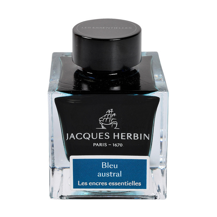 Jacques Herbin Ink Bottle - 50ml Fountain Pen - Essentials Series - Bleu Austral Teal Blue