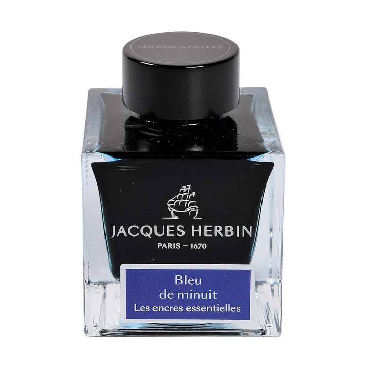 Jacques Herbin Ink Bottle - 50ml Fountain Pen - Essentials Series - Bleu de Minuit Blue