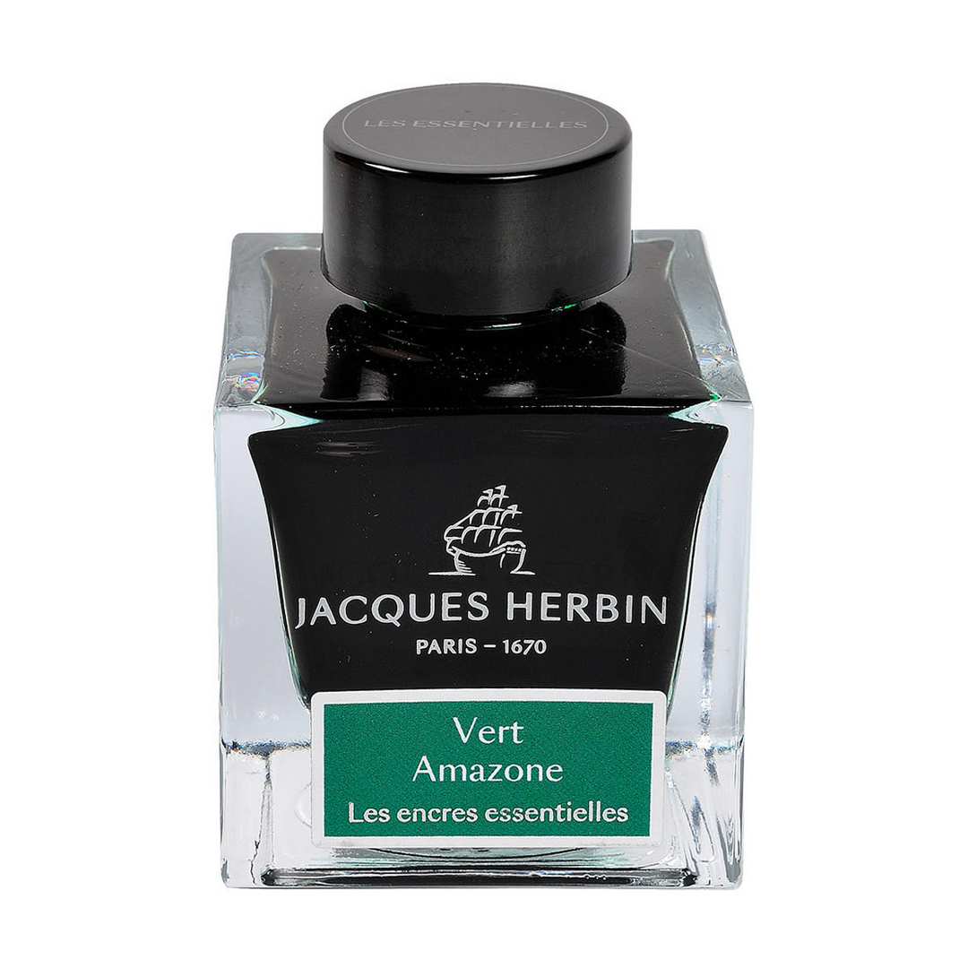 Jacques Herbin Ink Bottle - 50ml Fountain Pen - Essentials Series - Vert Amazone Green