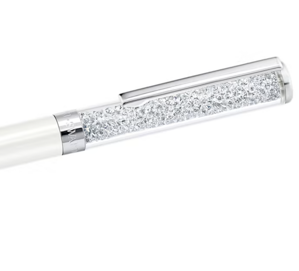 Swarovski Crystalline Ballpoint Pen - White Chrome Trim (with LASER Engraving) - KSGILLS.com | The Writing Instruments Expert