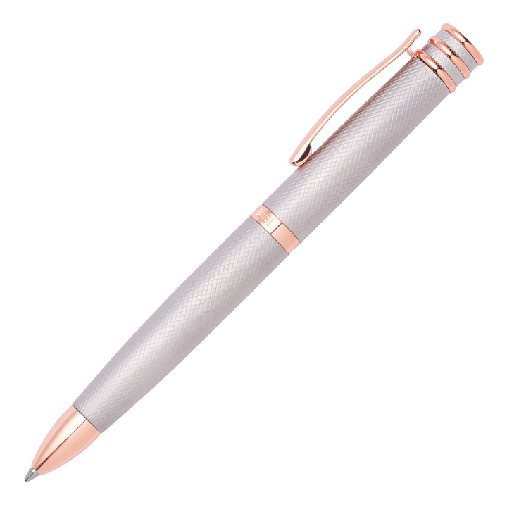 Cerruti 1881 Austin Diamond Ballpoint Pen - Brushed Steel Rose Gold Trim - KSGILLS.com | The Writing Instruments Expert