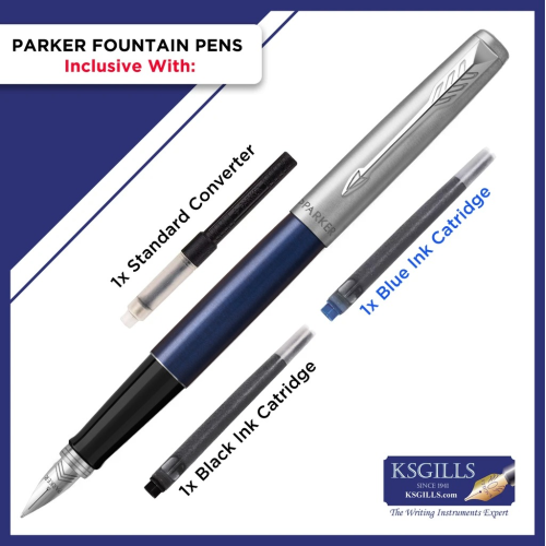 Parker Jotter Classic Fountain Pen SET - Royal Blue Chrome Trim - KSGILLS.com | The Writing Instruments Expert