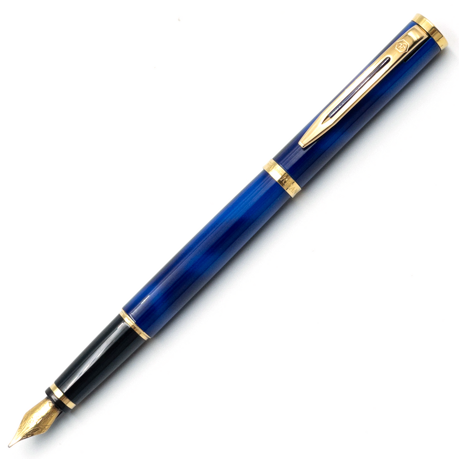 Waterman Preface Fountain Pen - Blue Marble Gold Trim 18K Gold (France Classic Edition) - KSGILLS.com | The Writing Instruments Expert