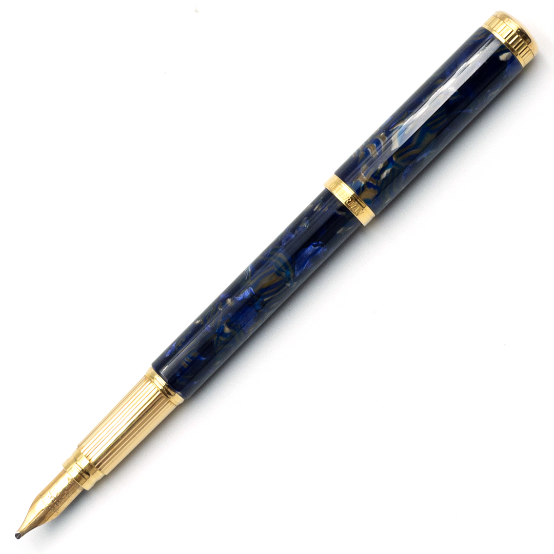 Waterman Lady Agathe Fountain Pen - Blue Marble Gold Trim 18K Gold (France Classic Edition) - KSGILLS.com | The Writing Instruments Expert