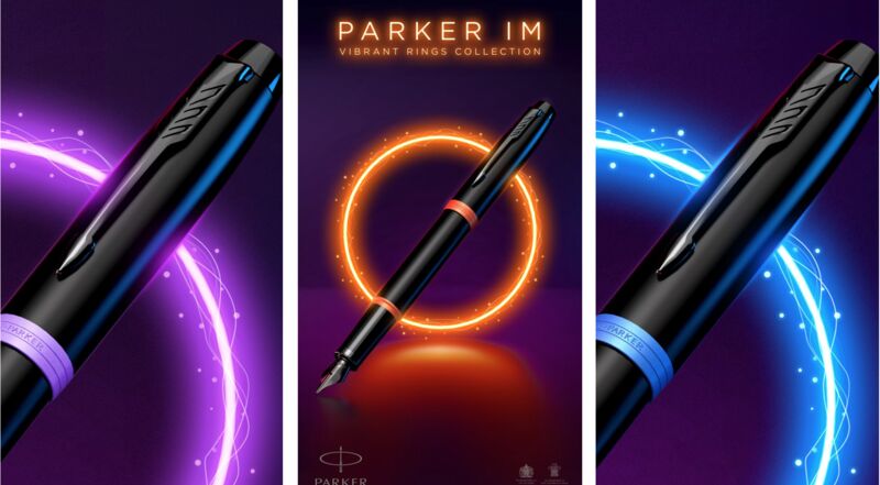 Parker IM Rollerball Pen - Orange Vibrant Rings Achromatic - Refill Black Medium (M) - KSGILLS.com | The Writing Instruments Expert