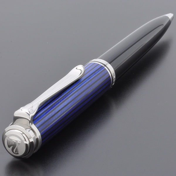 Pelikan Souveran K805 Ballpoint Pen - Black Blue Chrome Trim - KSGILLS.com | The Writing Instruments Expert