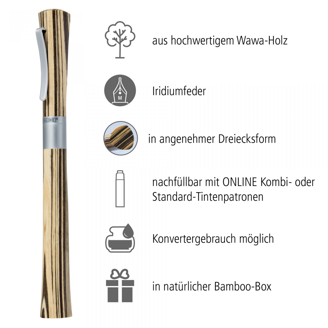 ONLINE Newood Fountain Pen - Bamboo Wood Brown Chrome Trim - KSGILLS.com | The Writing Instruments Expert