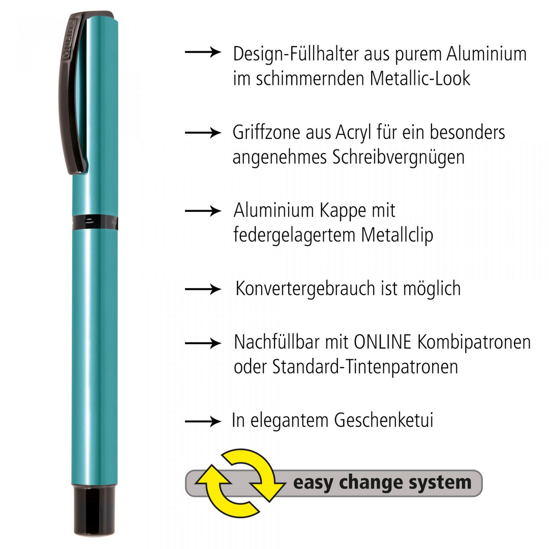ONLINE Vision Magic Fountain Pen SET - Turquoise Black Trim - KSGILLS.com | The Writing Instruments Expert