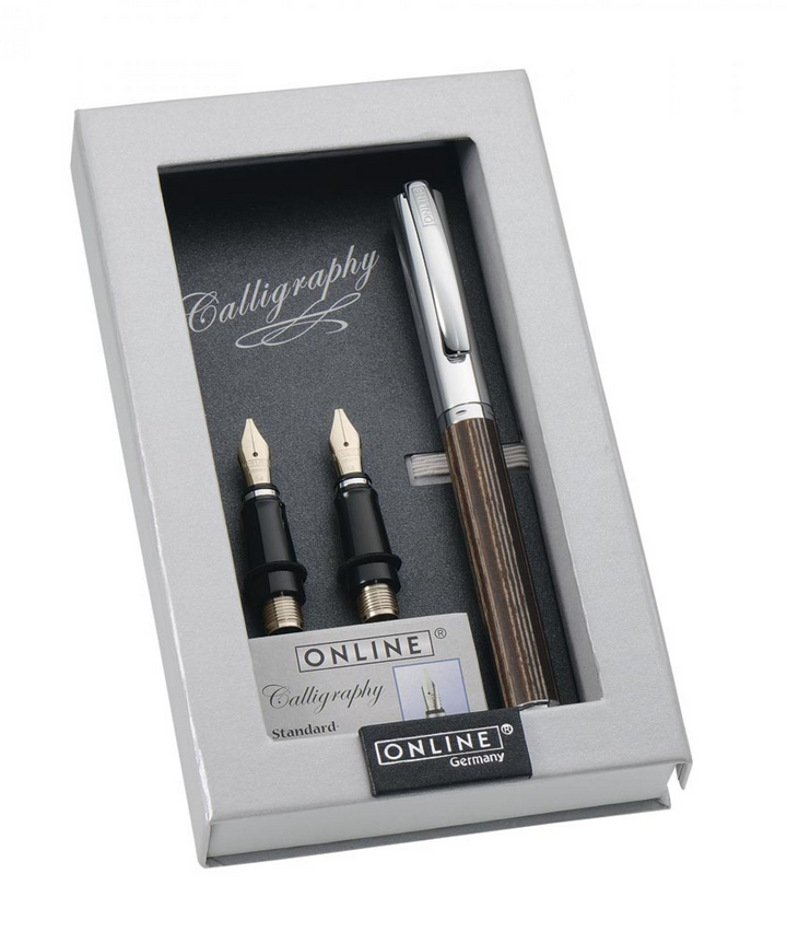 ONLINE Vision Nature Calligraphy Pen SET - WawaWood Brown Chrome Trim (3 in 1 Fountain Pen) - KSGILLS.com | The Writing Instruments Expert