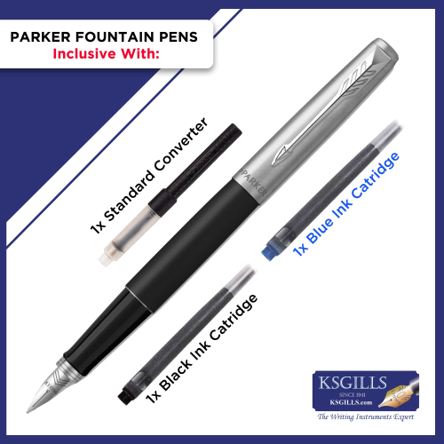 Parker Jotter Classic Fountain Pen SET - Bond Street Black Chrome Trim - KSGILLS.com | The Writing Instruments Expert