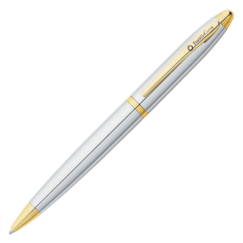 Franklin Covey Lexington Ballpoint Pen - Glossy Chrome Gold Trim - KSGILLS.com | The Writing Instruments Expert
