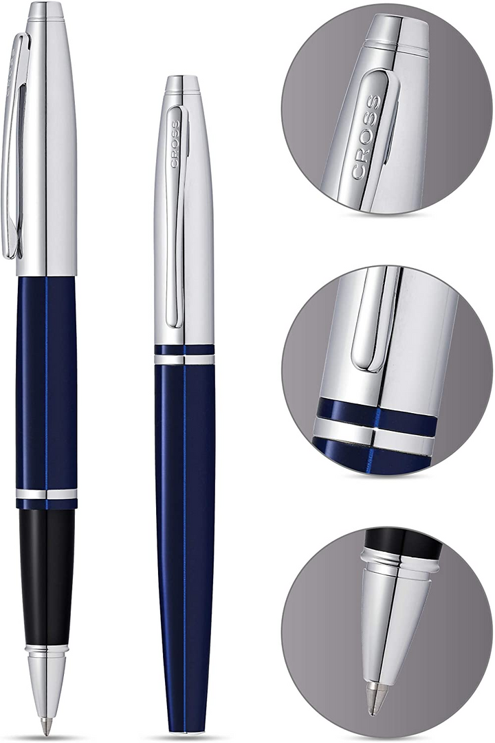 Cross Calais Rollerball Pen - Chrome & Blue Lacquer - KSGILLS.com | The Writing Instruments Expert