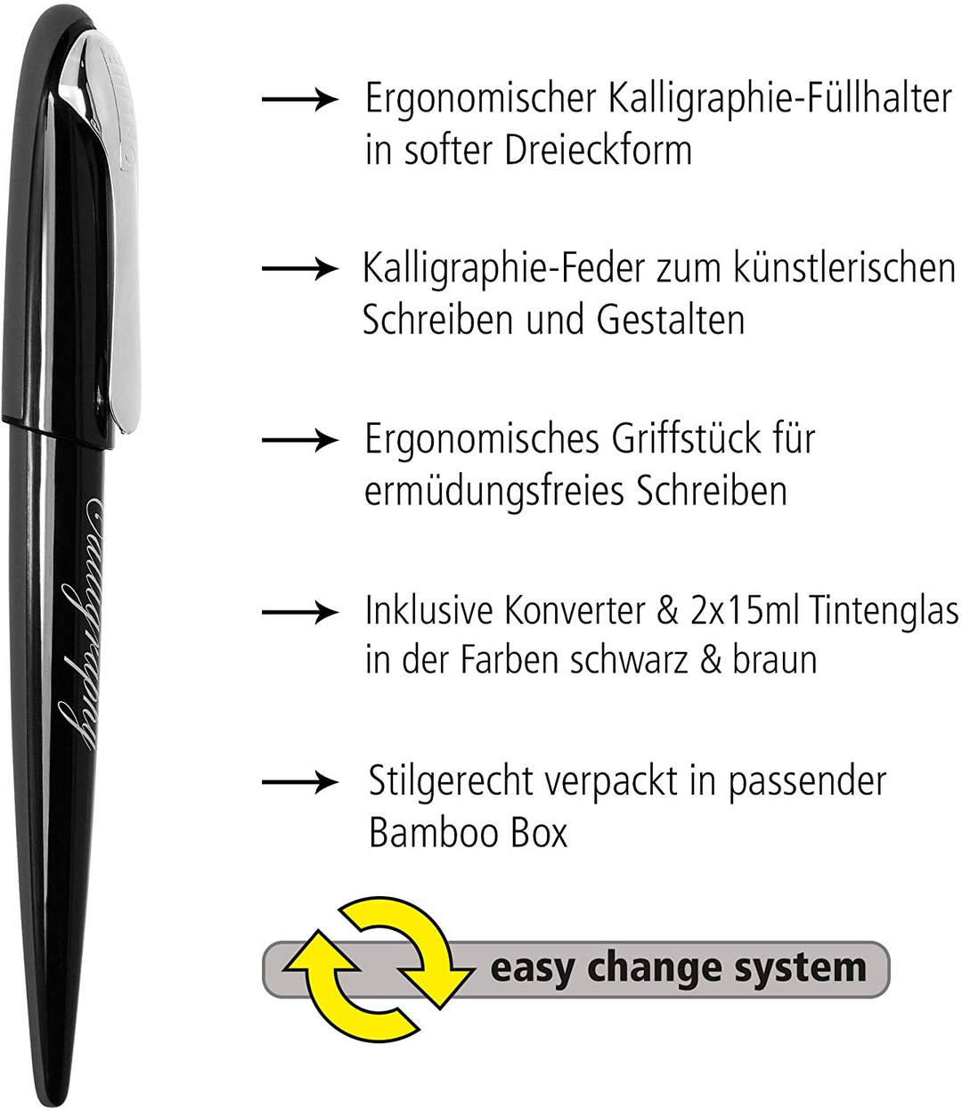 ONLINE Air Bamboo Calligraphy Pen SET - Black Chrome Trim (1.4mm Fountain Pen) - KSGILLS.com | The Writing Instruments Expert