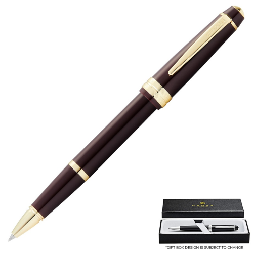 Cross Bailey Light Rollerball Pen - Red Burgundy Gold Trim (Deep Red-Brown) Glossy Polished Resin - KSGILLS.com | The Writing Instruments Expert
