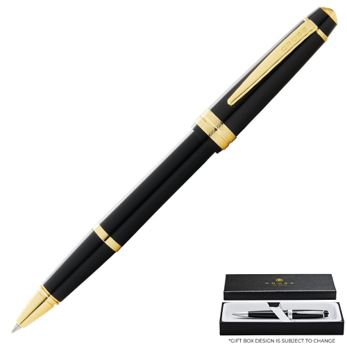 Cross Bailey Light Rollerball Pen - Black Gold Trim Glossy Polished Resin - KSGILLS.com | The Writing Instruments Expert