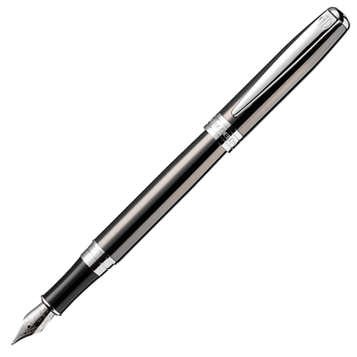 KSG set - Alain Delon Moritz Fountain Pen - Titanium (Dark Grey) Chrome Trim - Double Broad (BB) - KSGILLS.com | The Writing Instruments Expert
