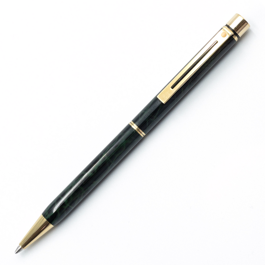 Sheaffer Targa Slimline Ballpoint Pen - Malachite Green Gold Trim (USA Classic Edition) - KSGILLS.com | The Writing Instruments Expert