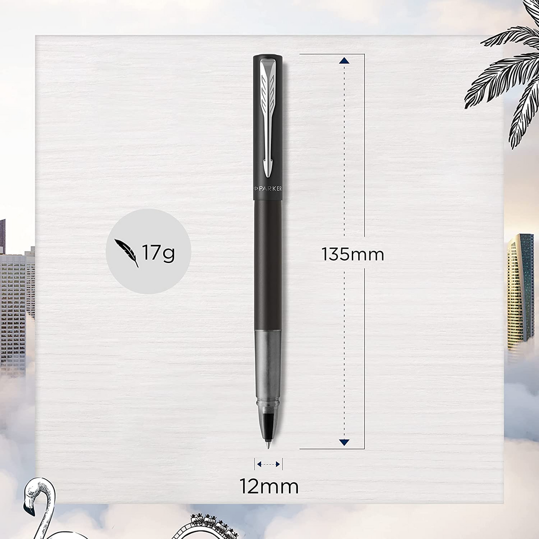 Parker Vector XL Rollerball Pen - Black Chrome Trim - Refill Black Medium - KSGILLS.com | The Writing Instruments Expert