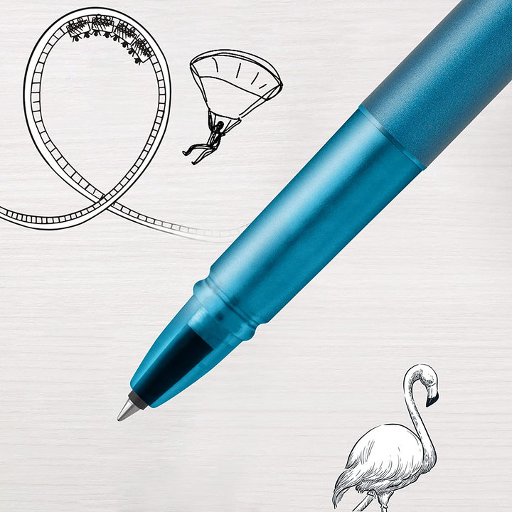 Parker Vector XL Rollerball Pen - Teal Blue Chrome Trim - Refill Black Medium - KSGILLS.com | The Writing Instruments Expert