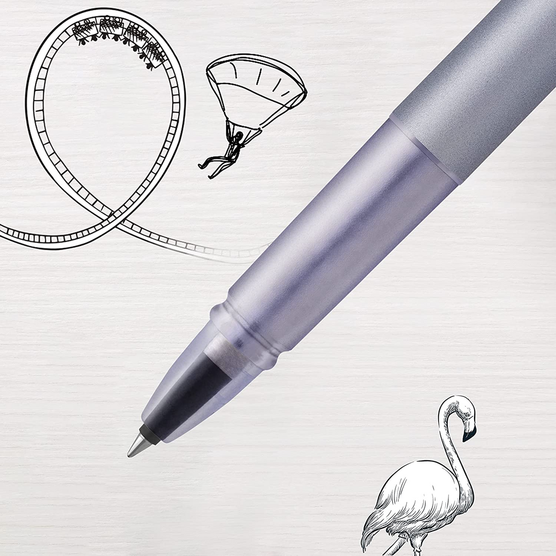 Parker Vector XL Rollerball Pen - Silver Blue Chrome Trim - Refill Black Medium - KSGILLS.com | The Writing Instruments Expert
