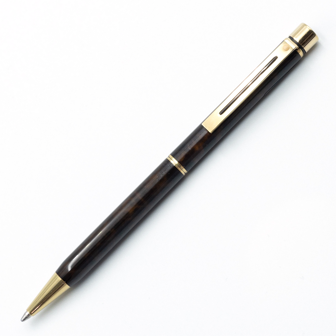 Sheaffer Targa Slimline Ballpoint Pen - Tortoise Brown Gold Trim (USA Classic Edition) - KSGILLS.com | The Writing Instruments Expert