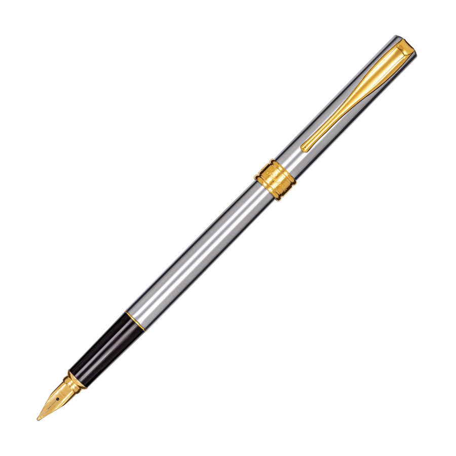 Aurora Magellano Fountain Pen - Brushed Steel Gold Trim - KSGILLS.com | The Writing Instruments Expert