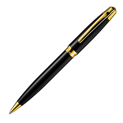 Alain Delon Deco Ballpoint Pen - Black Gold Trim (with LASER Engraving) - KSGILLS.com | The Writing Instruments Expert