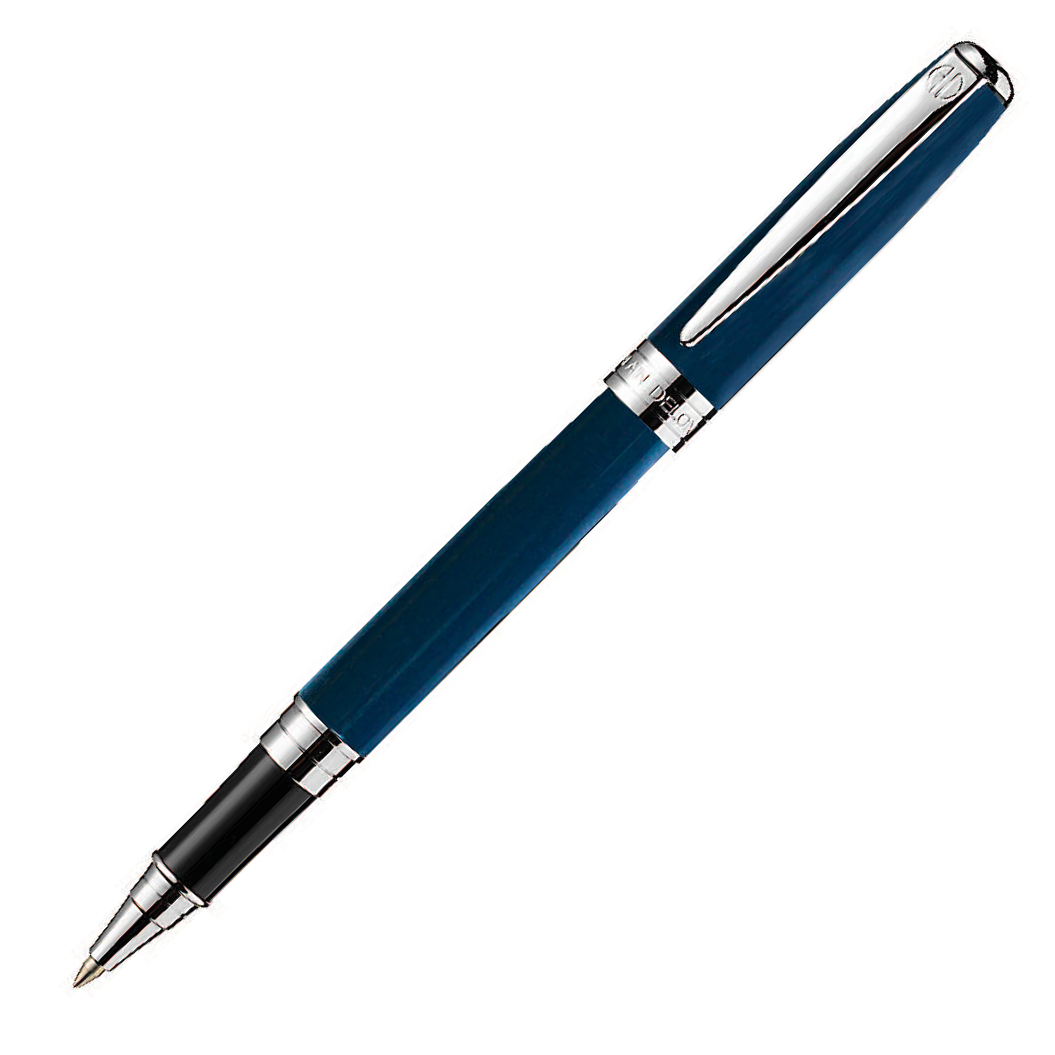 Alain Delon Moritz Rollerball Pen - Blue Chrome Trim (with Pen Engraving) - KSGILLS.com | The Writing Instruments Expert