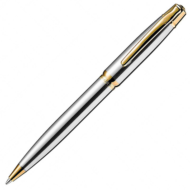 Alain Delon Deco Ballpoint Pen - Stainless Steel Gold Trim (Brushed Silver) (with LASER Engraving)) - KSGILLS.com | The Writing Instruments Expert