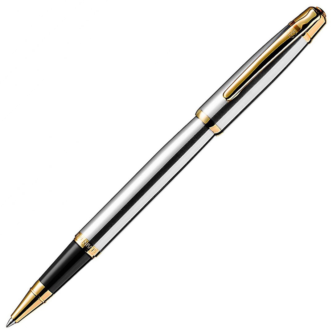Alain Delon Deco Rollerball Pen - Stainless Steel (Silver) Gold Trim (with LASER Engraving) - KSGILLS.com | The Writing Instruments Expert