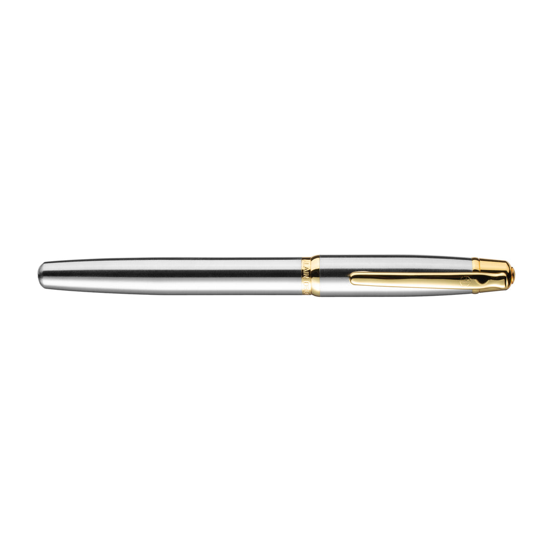 Alain Delon Deco Rollerball Pen - Stainless Steel (Silver) Gold Trim (with LASER Engraving) - KSGILLS.com | The Writing Instruments Expert