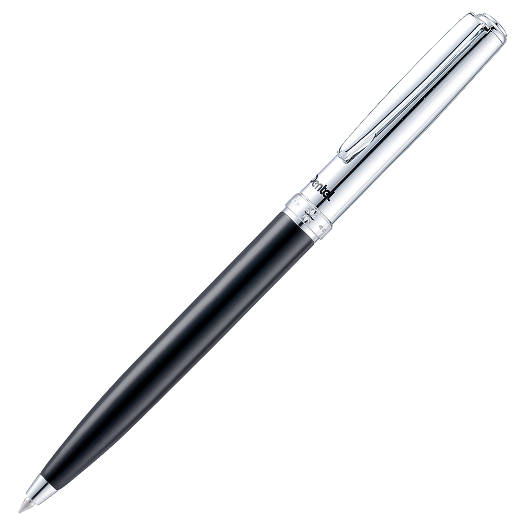 Pentel Sterling Standard Ballpoint Pen - Black Chrome Body, Chrome Cap (with LASER Engraving) - KSGILLS.com | The Writing Instruments Expert