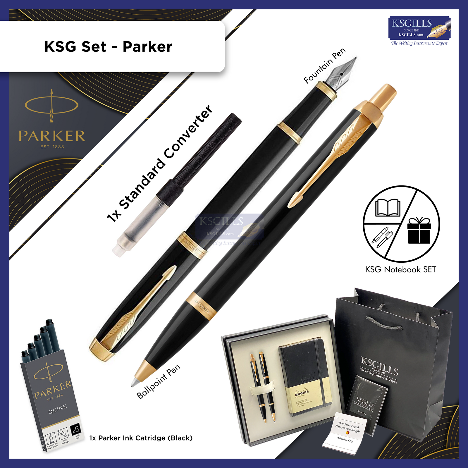 KSG set - Double Pen SET - Parker IM Fountain & Ballpoint Pen - [Various Colours] - KSGILLS.com | The Writing Instruments Expert
