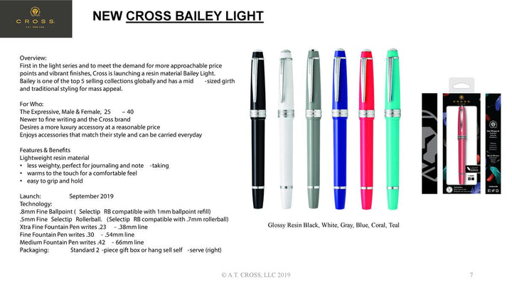Cross Bailey Light Rollerball Pen - Blue Chrome Trim Glossy Polished Resin - KSGILLS.com | The Writing Instruments Expert
