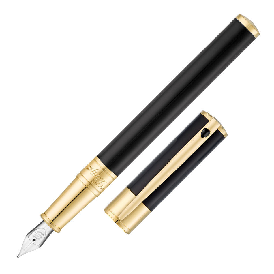 S.T. Dupont D-Initial Fountain Pen - Black Gold Trim - KSGILLS.com | The Writing Instruments Expert